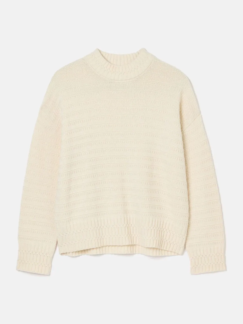 Cream Crew Neck Textured Jumper Contains Merino Wool