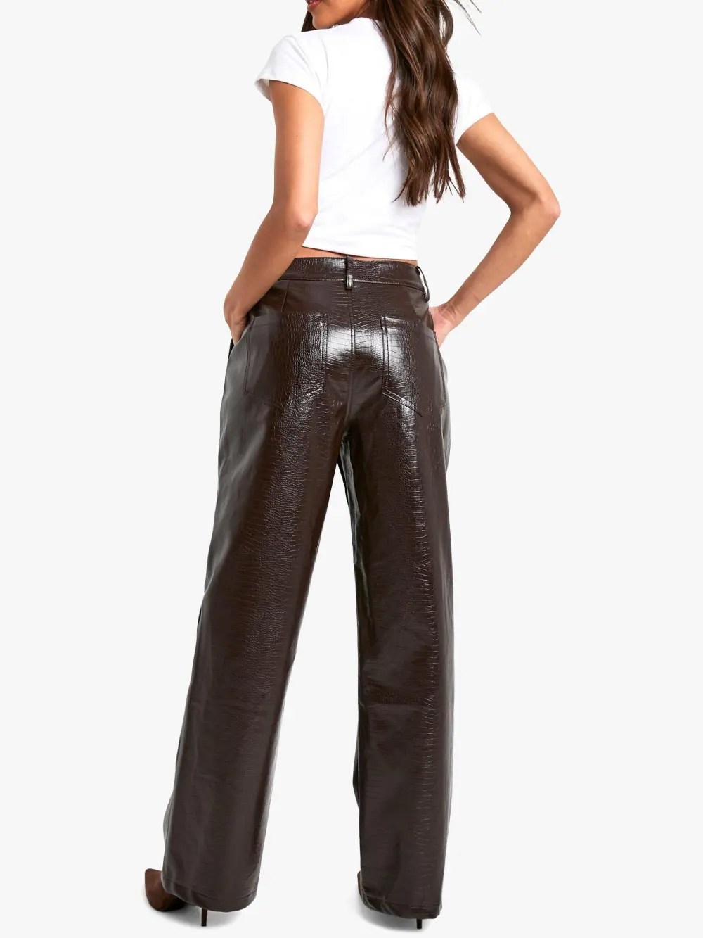 CHOCOLATE CROC PU STRAIGHT LEG PANTS