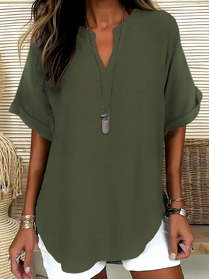 Women's Solid Color Short-Sleeve Shirt