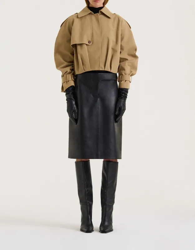 Sand Cropped Cotton Trench Jacket