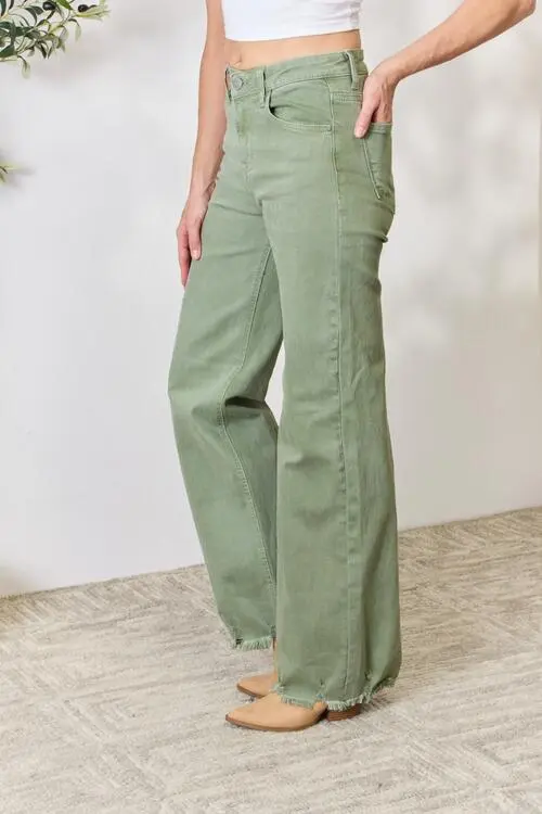 Easy Wide Leg Raw Hem Denim Jeans