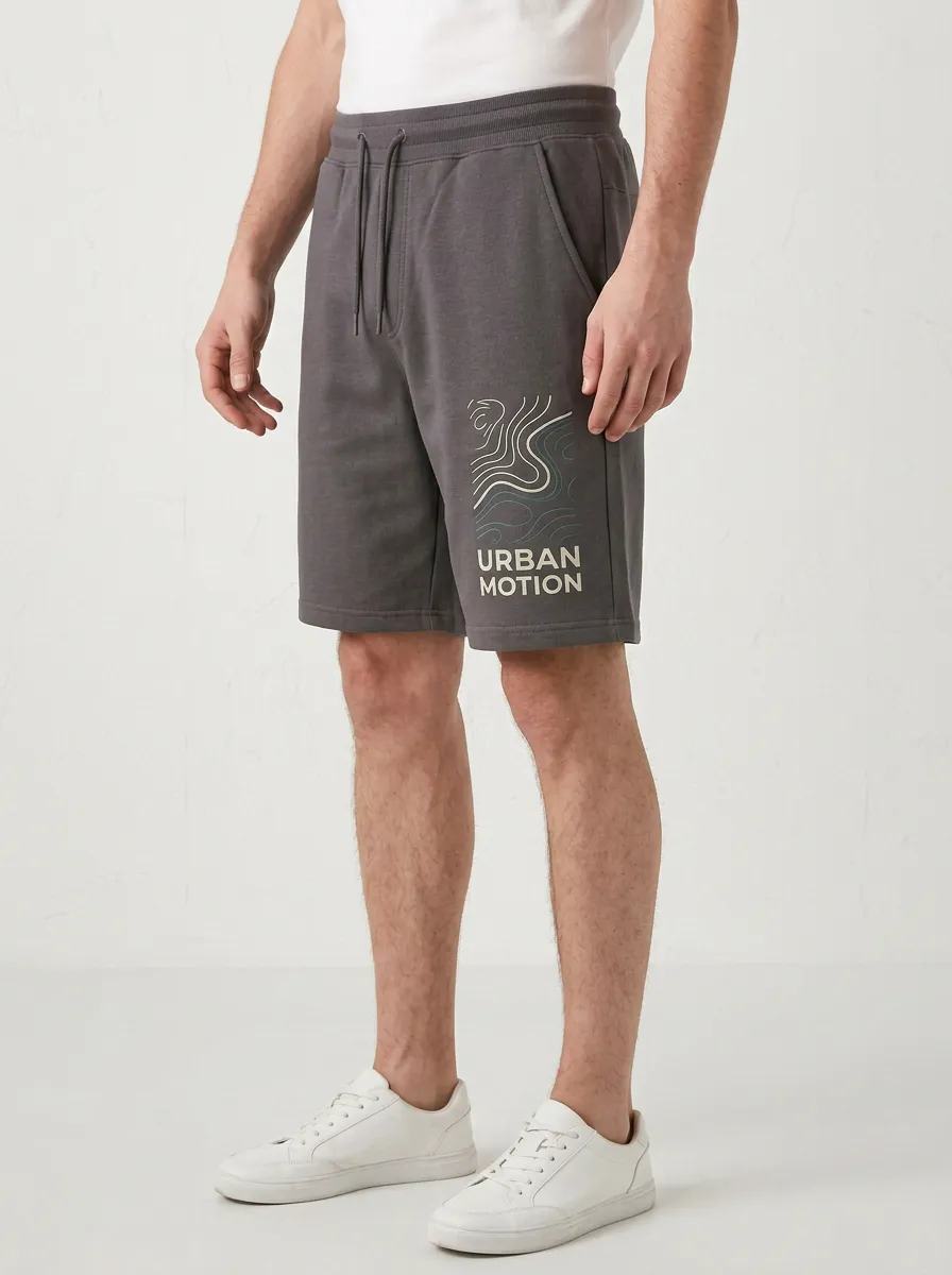 Men's Topographic Running Drawstring Elastic-Waist Printed Sweat Shorts