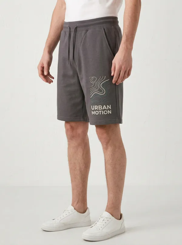 Men's Topographic Running Drawstring Elastic-Waist Printed Sweat Shorts