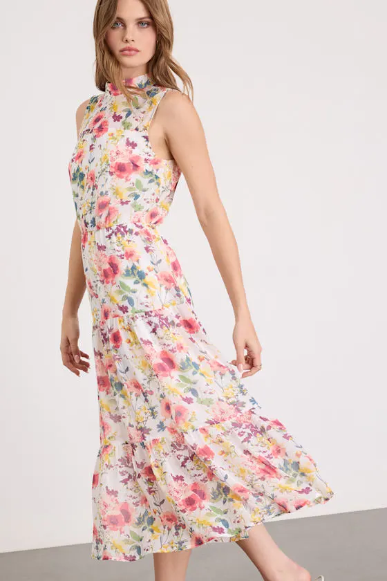 In My Dreams Mauve Floral Print Midi Dress