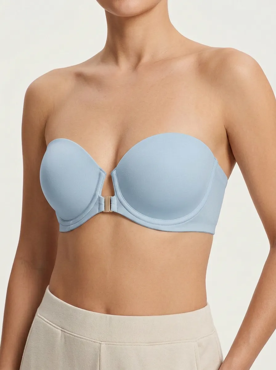 Women's Metal-Clasp Bandeau-Style Front-Closure Strapless Bra