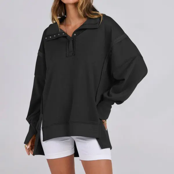 Women's Sweatshirts Oversized Casual Loose Button Up Henley Pullover Top High Low Split Fall Fashion Outfits
