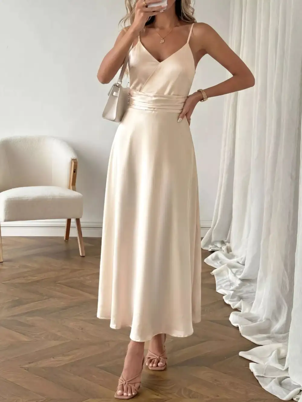Satin V Neck Maxi Dress