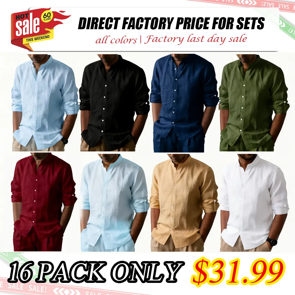 8-Pack Men's Casual Linen Blend Shirts Set