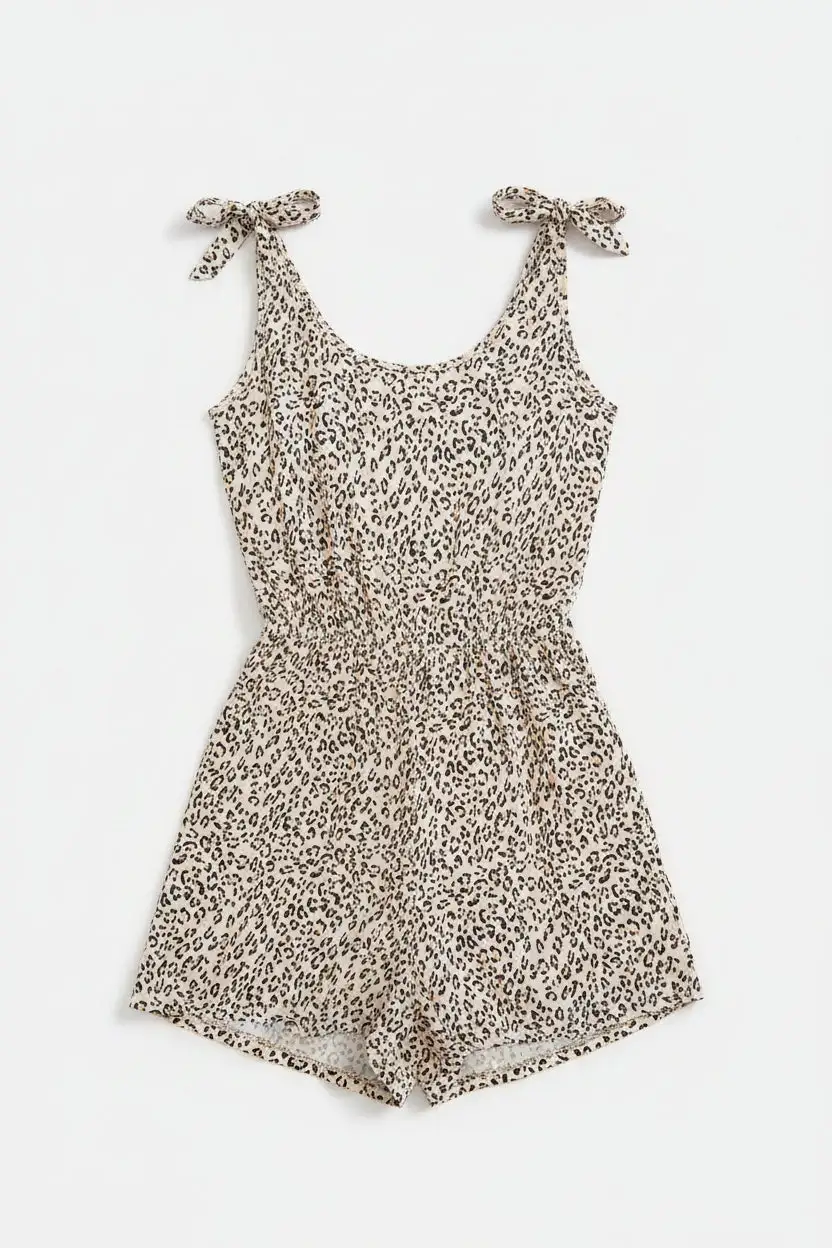 Lane Leopard Tie-Shoulder Scoop Neck Romper