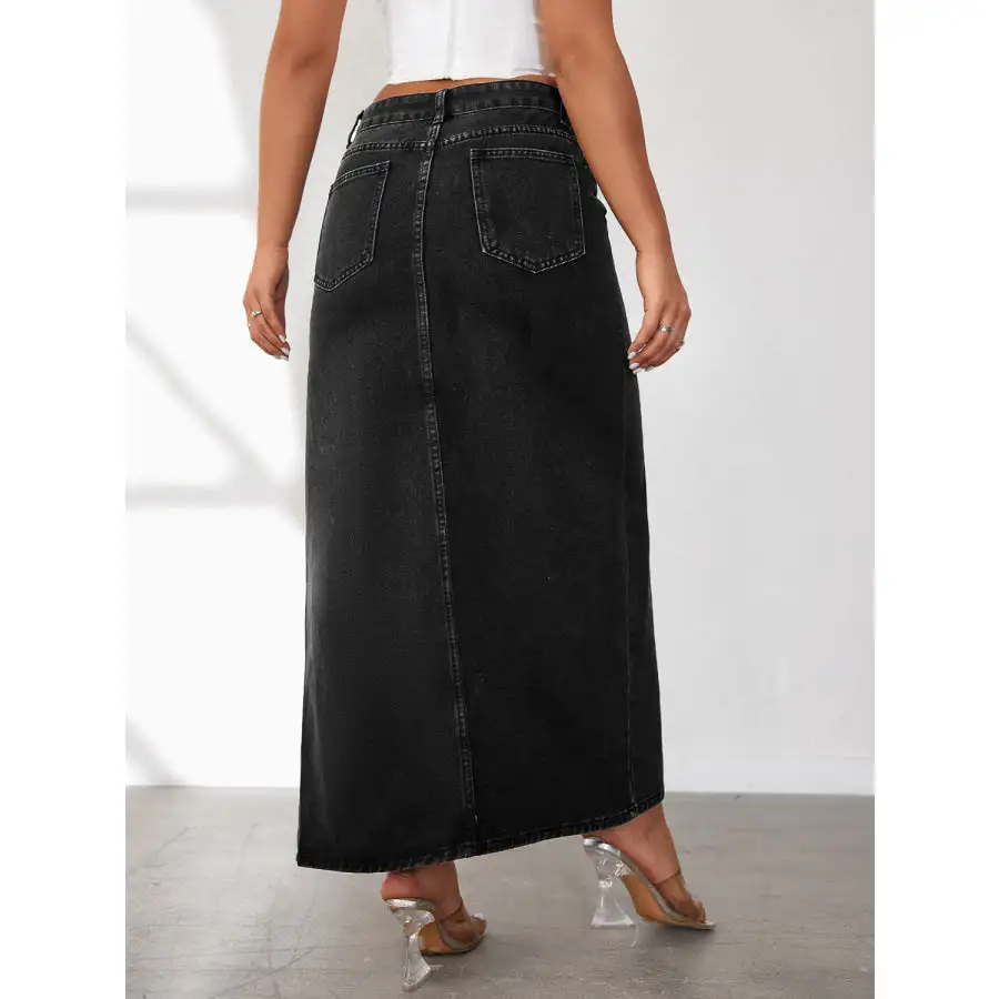 High Rise Slit Denim Skirt