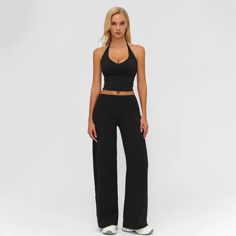 🔥Direct Factory Price - Women's Plain Crop Cami Top & Flare Leg Pants Sports Set