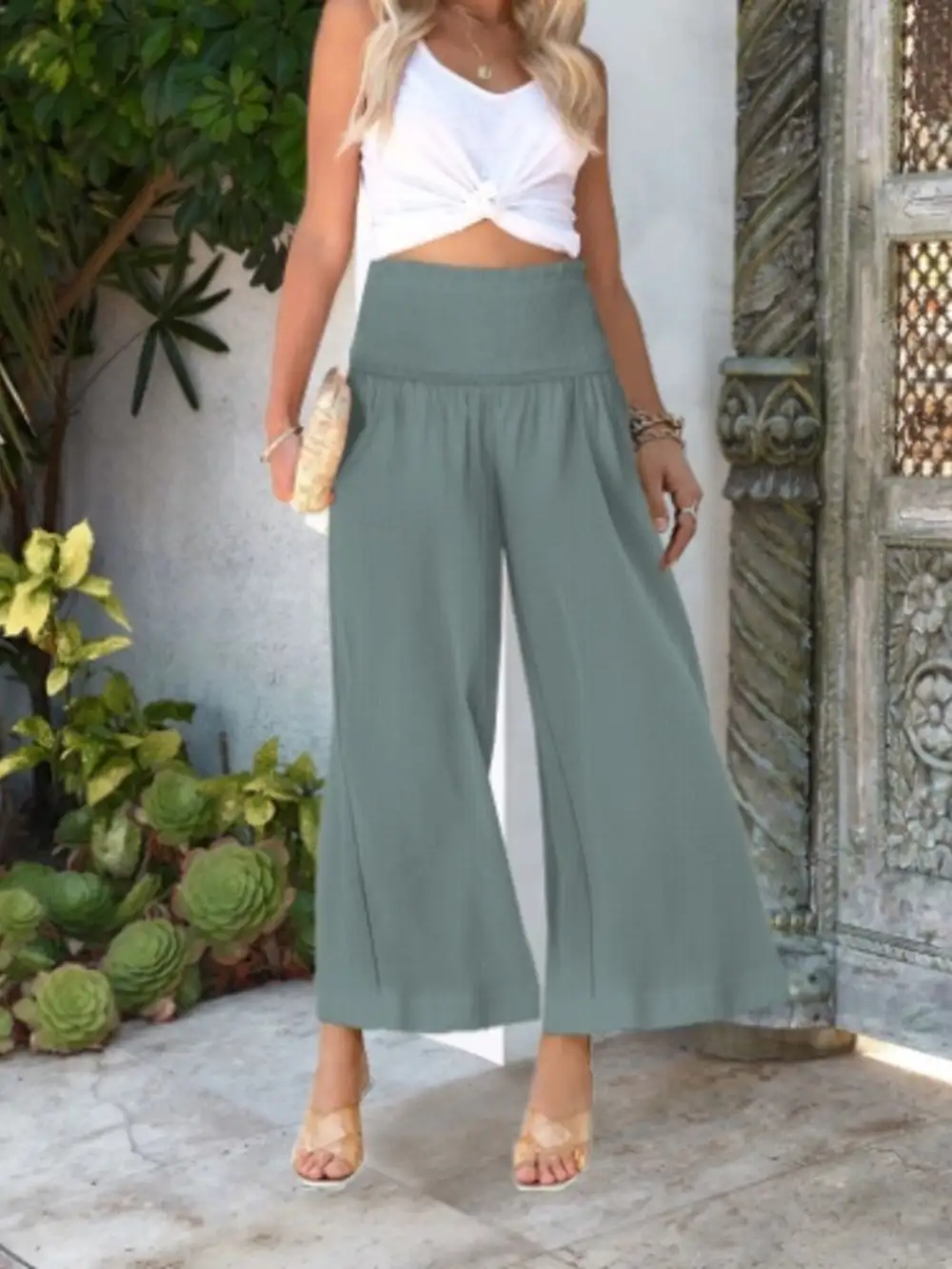 Wide Leg Smocked Waist Pants