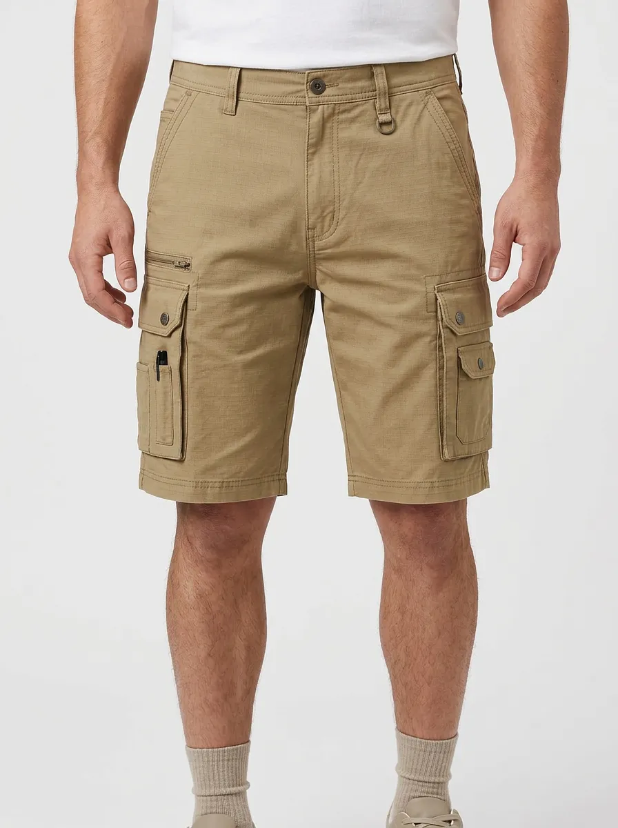 Men's Khaki Multi-Pocket Tactical Cargo Shorts