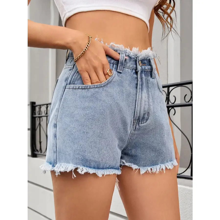 Classic Washed Raw Hem Denim Shorts