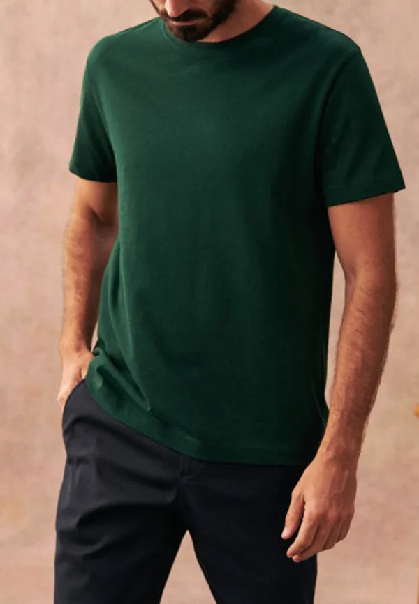 Forest Green Solid Short Sleeve Crew Neck T-Shirt