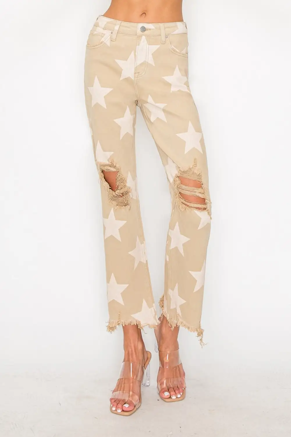 Easy High Waist Frayed Hem Denim Jeans