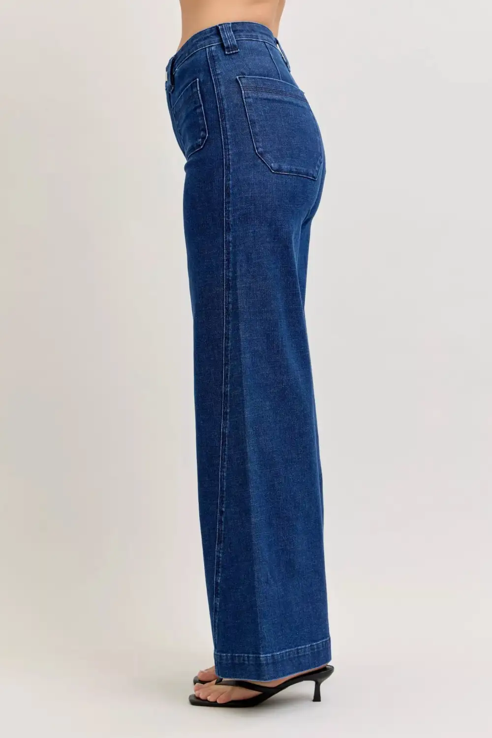 High Rise Patch Pocket Wide Leg Jeans