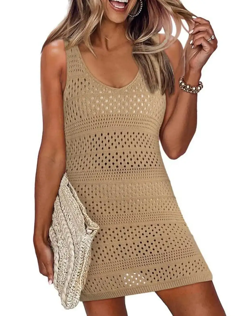 Crochet Knit Dress Side Swim Cover Up