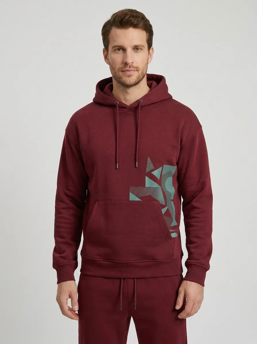 Men's Geometric Pattern Navy Printed Tracksuit Set
