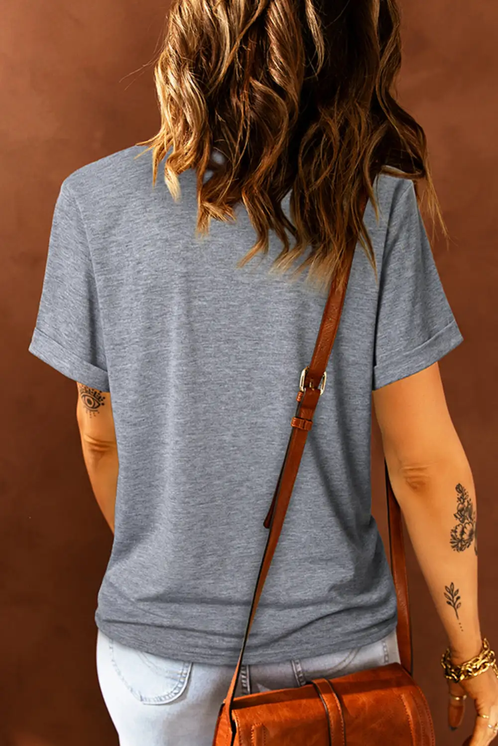 Gray Bowknots Print Round Neck