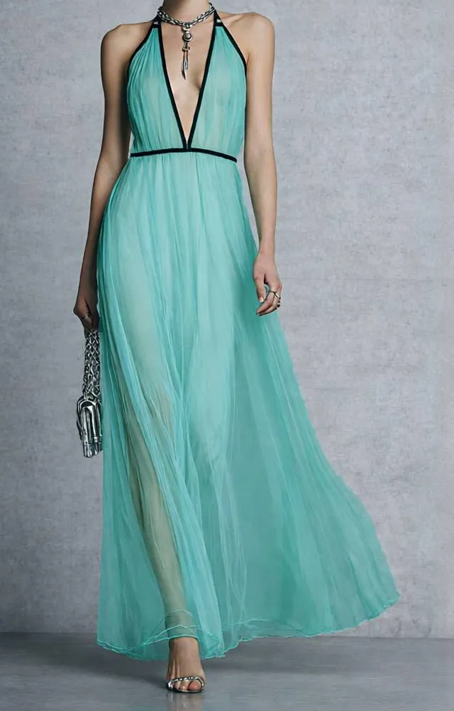 Contrast Halter Neck High Maxi Dress