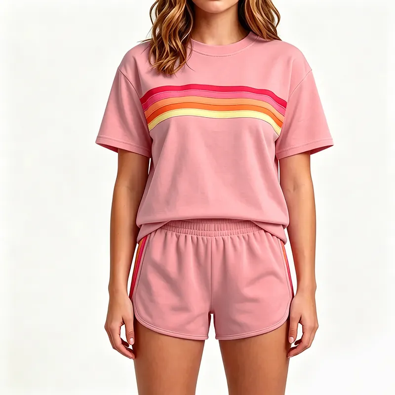 Women's two-piece rainbow striped outdoor sportswear set
