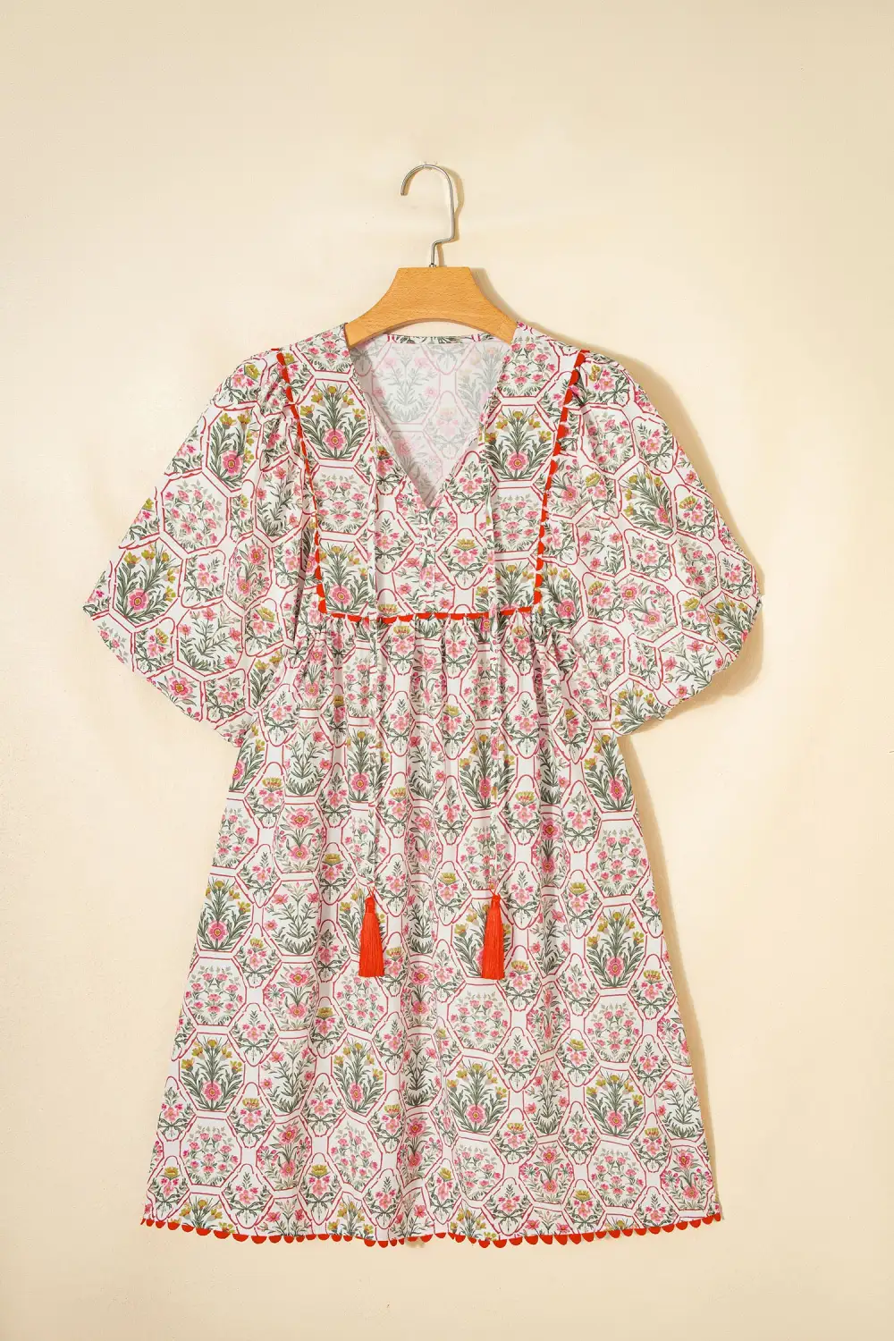 Clean Line Floral Printed V Neck Mini Dress