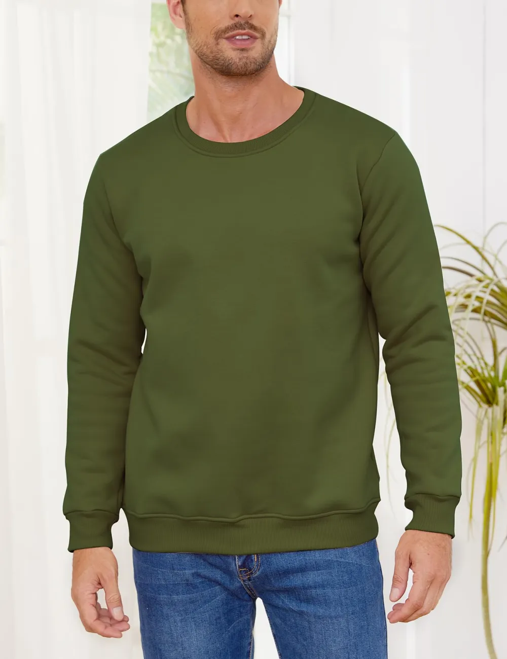 Mens Fleece Crewneck Sweatshirts - Green