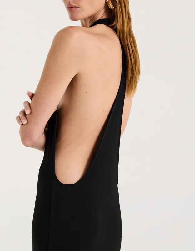 Black Racerback Halter Maxi Dress