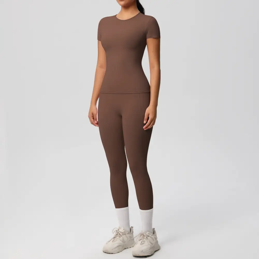 Short-Sleeve High-Waist Top, Leggings and Shorts Active Set