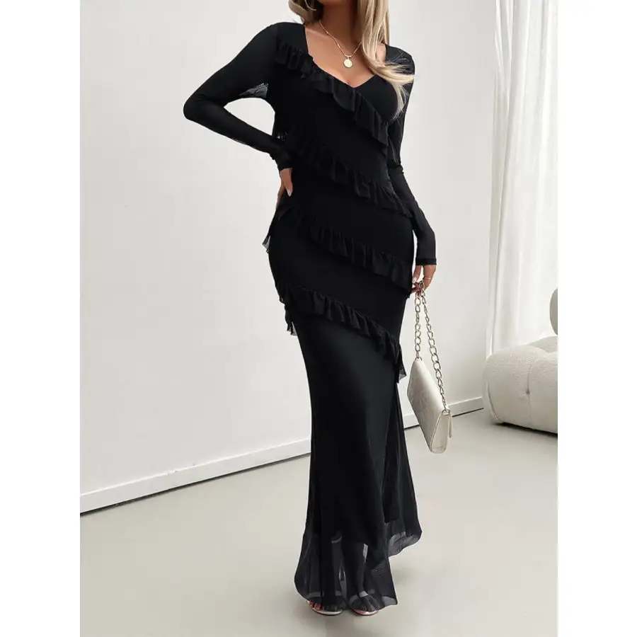Devine Ruffled Surplice Long Sleeve Maxi Dress