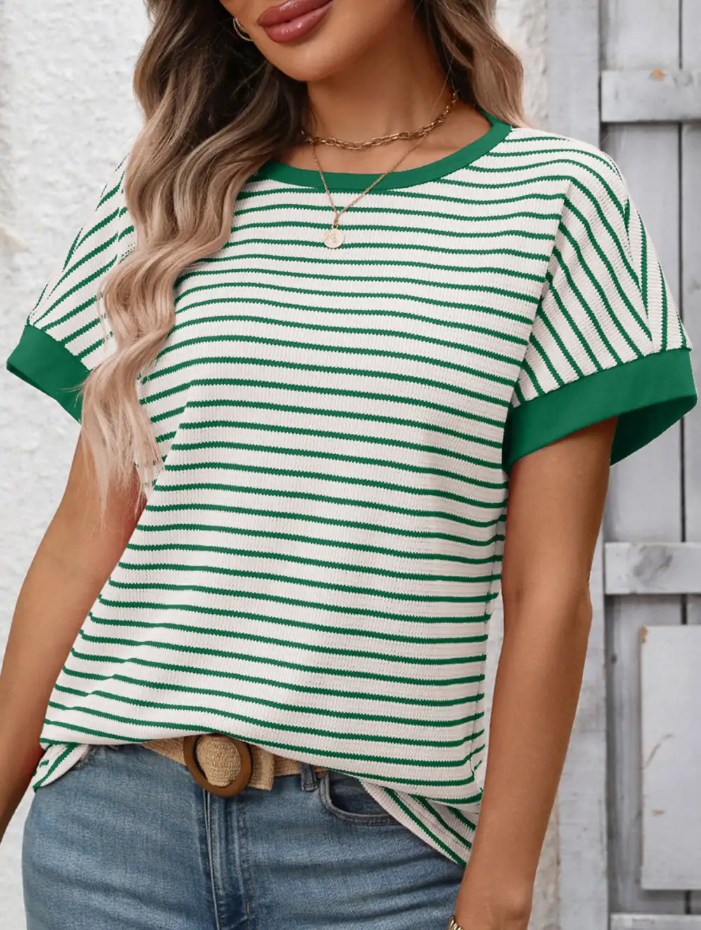 Crew Neck Patchwork Short Sleeve Tee
