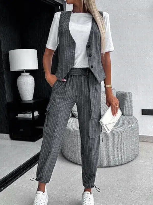 Relaxed Buttoned Vest And Pants Set