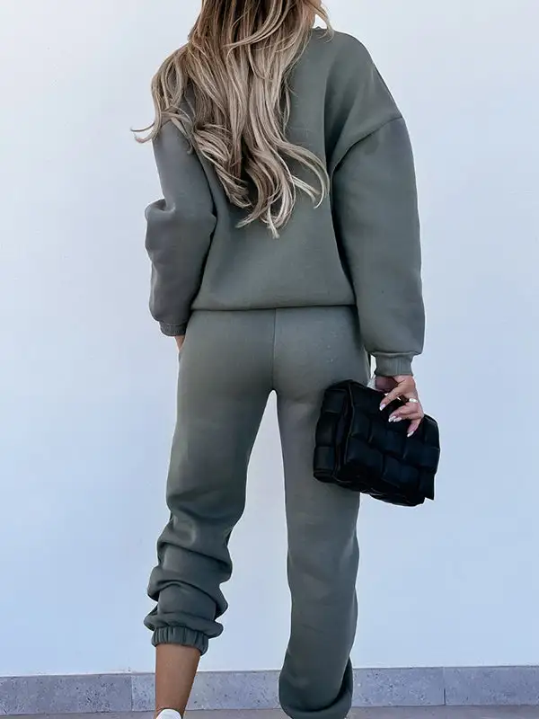 Drawstring Sweatshirt Active Pants Set