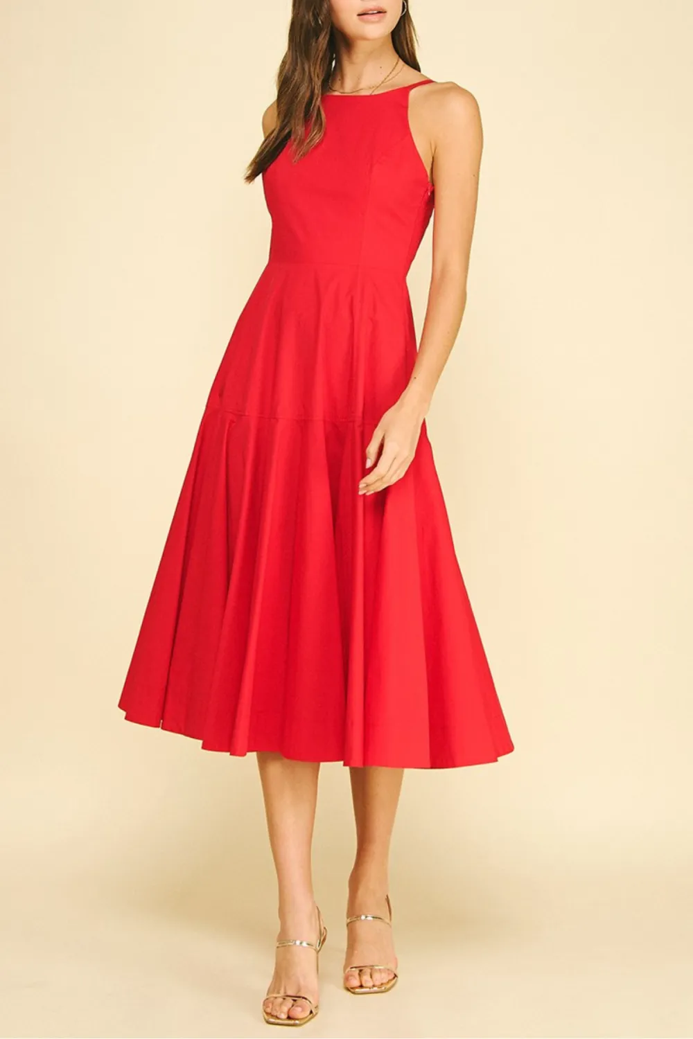 Halter Neck Flared Midi Dress