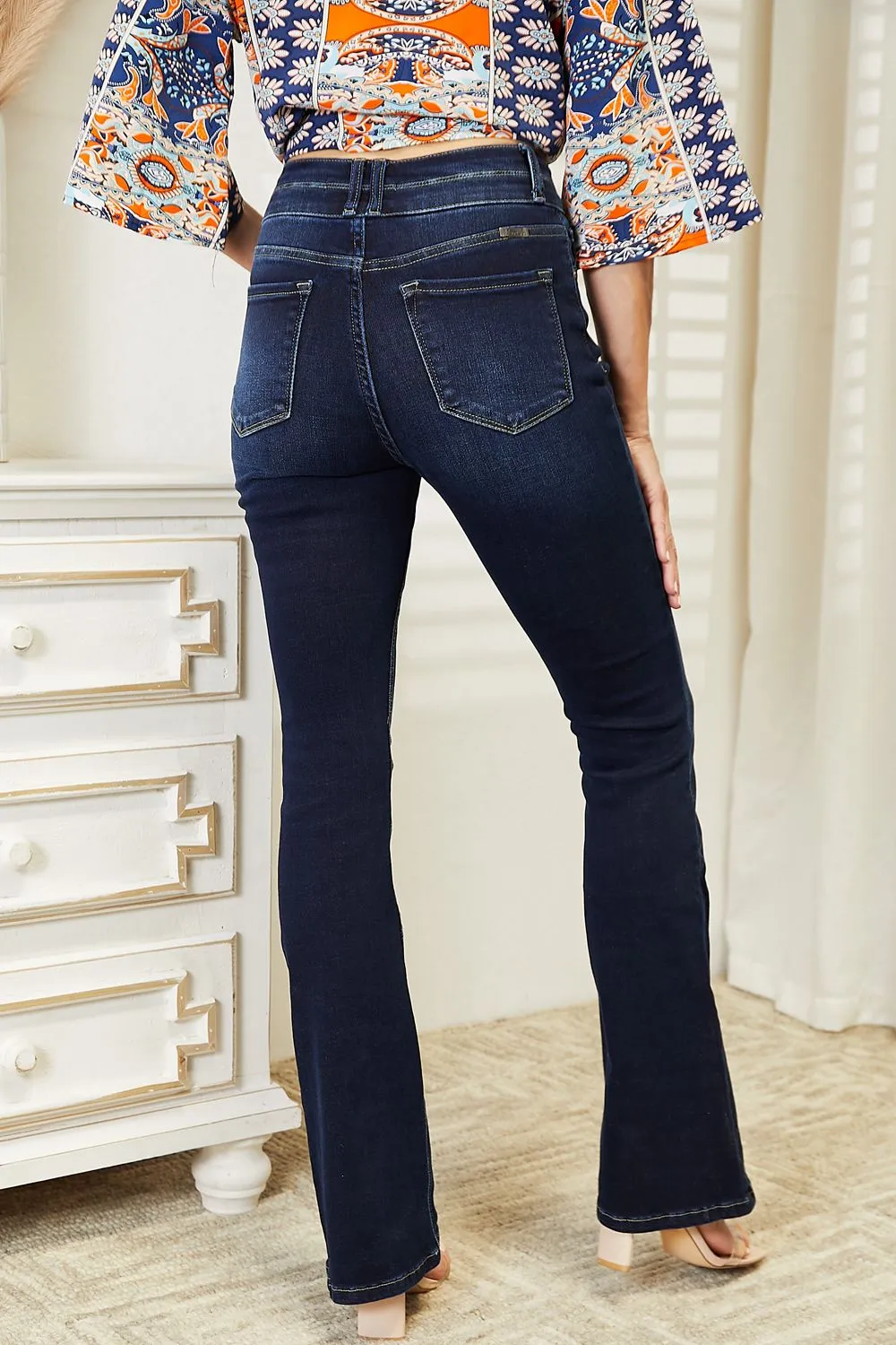 High Rise Round Neck Denim Jeans