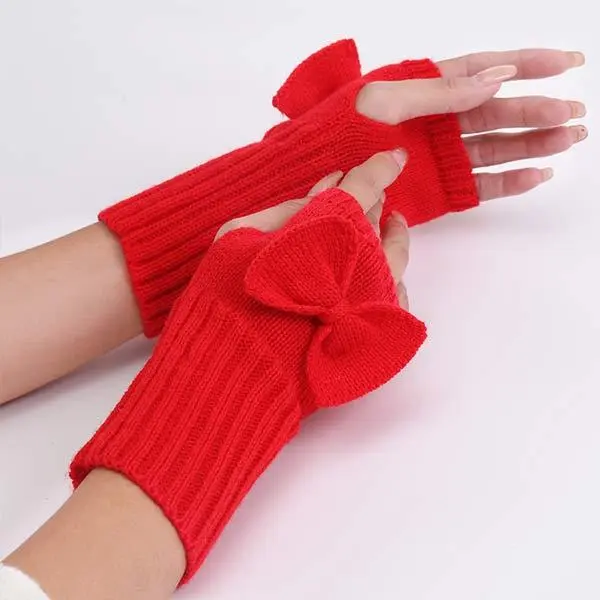 Women'S Bowknot Knitted Wool Warm Fingerless Gloves 12539938C