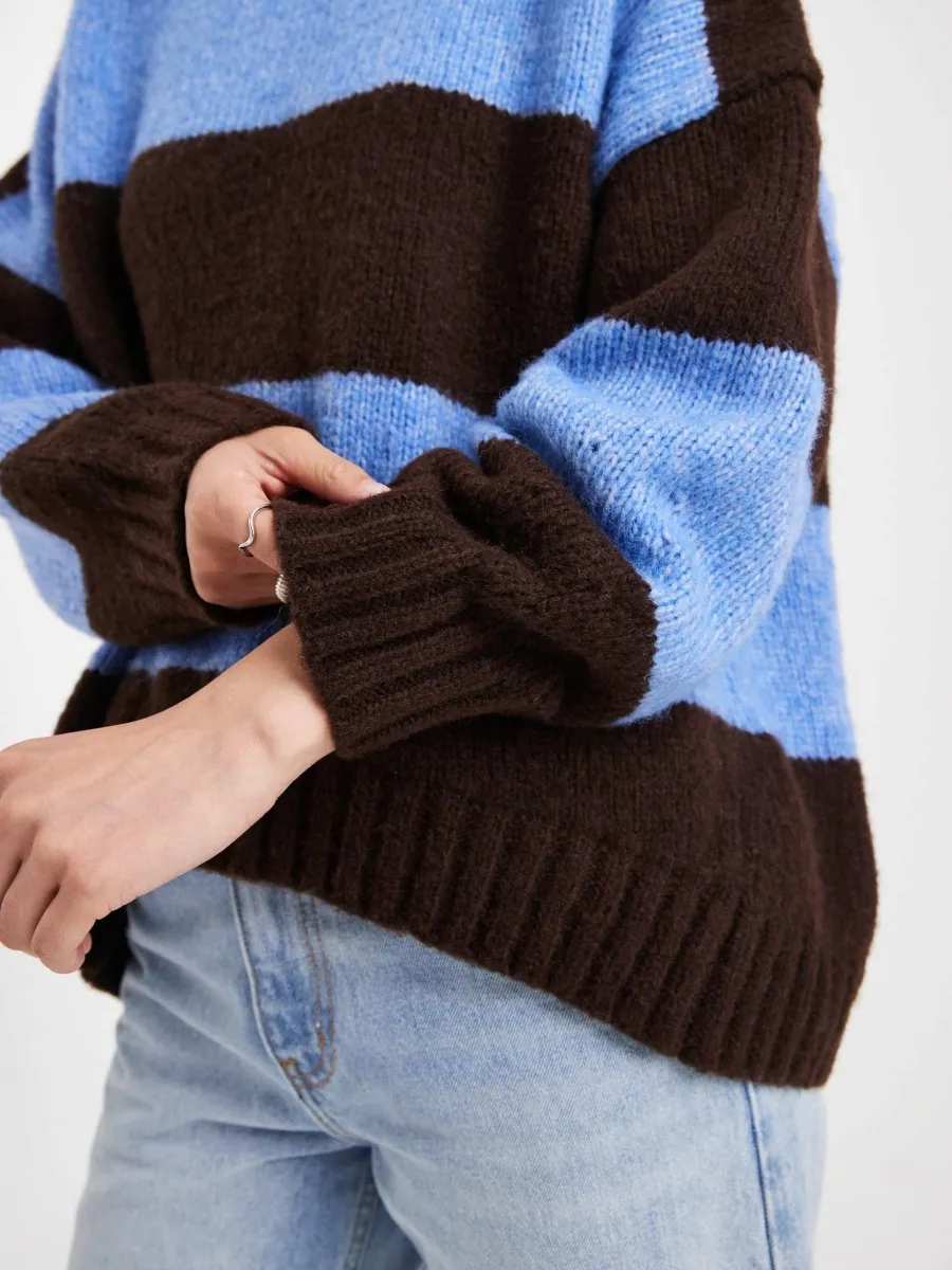 Contrast-Stripe Slouchy Sweater