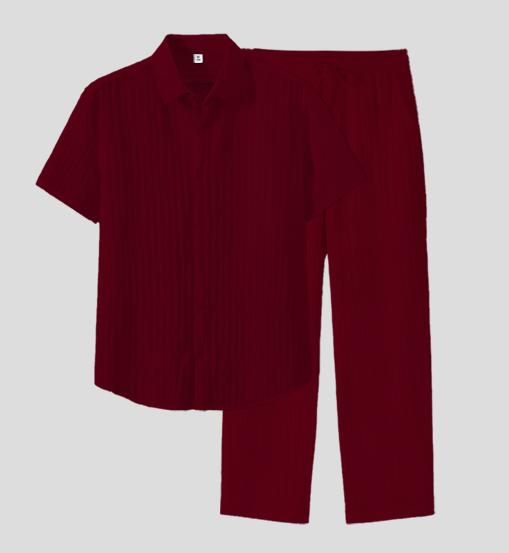 Men's Two-piece Suit Shirt and Elastic Waist Pants Set