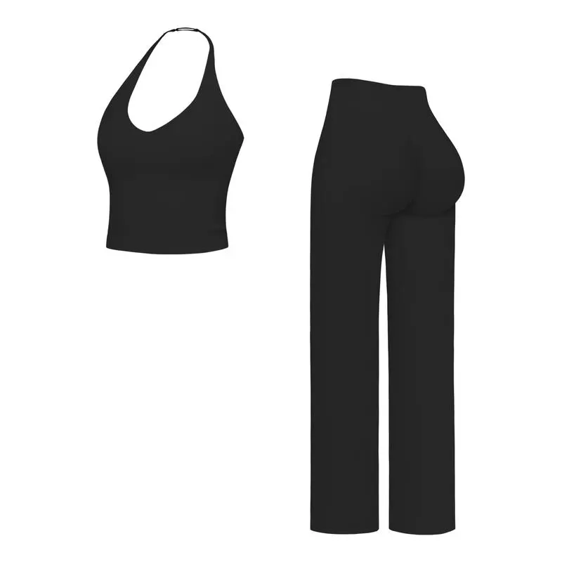 🔥Direct Factory Price - Women's Plain Crop Cami Top & Flare Leg Pants Sports Set