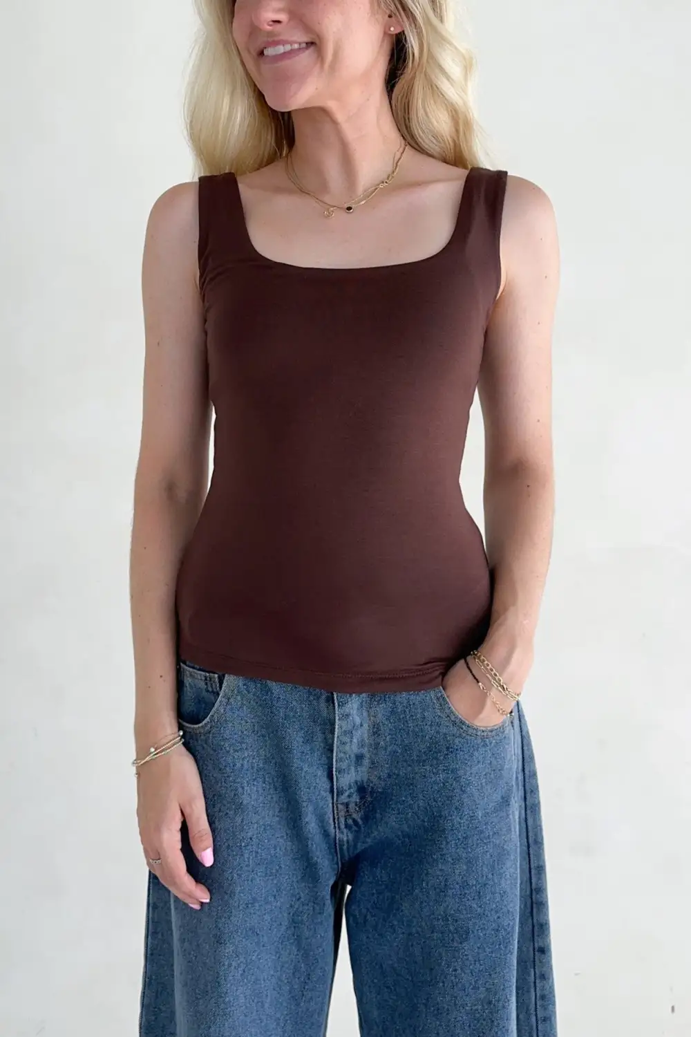 Relaxed Fit Soft Square Neck Tank Top