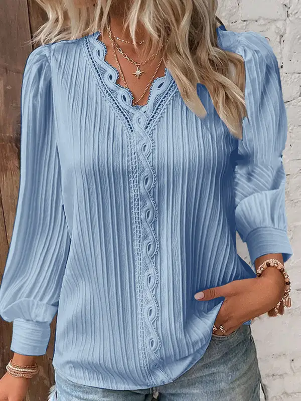 Long Sleeve Relaxed Cutout V-Neck T-Shirt