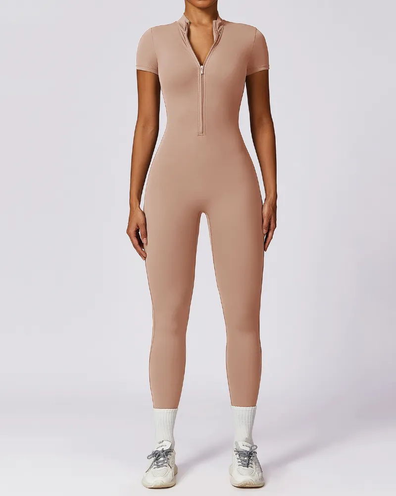 Mock Neck Zip Front Jumpsuit