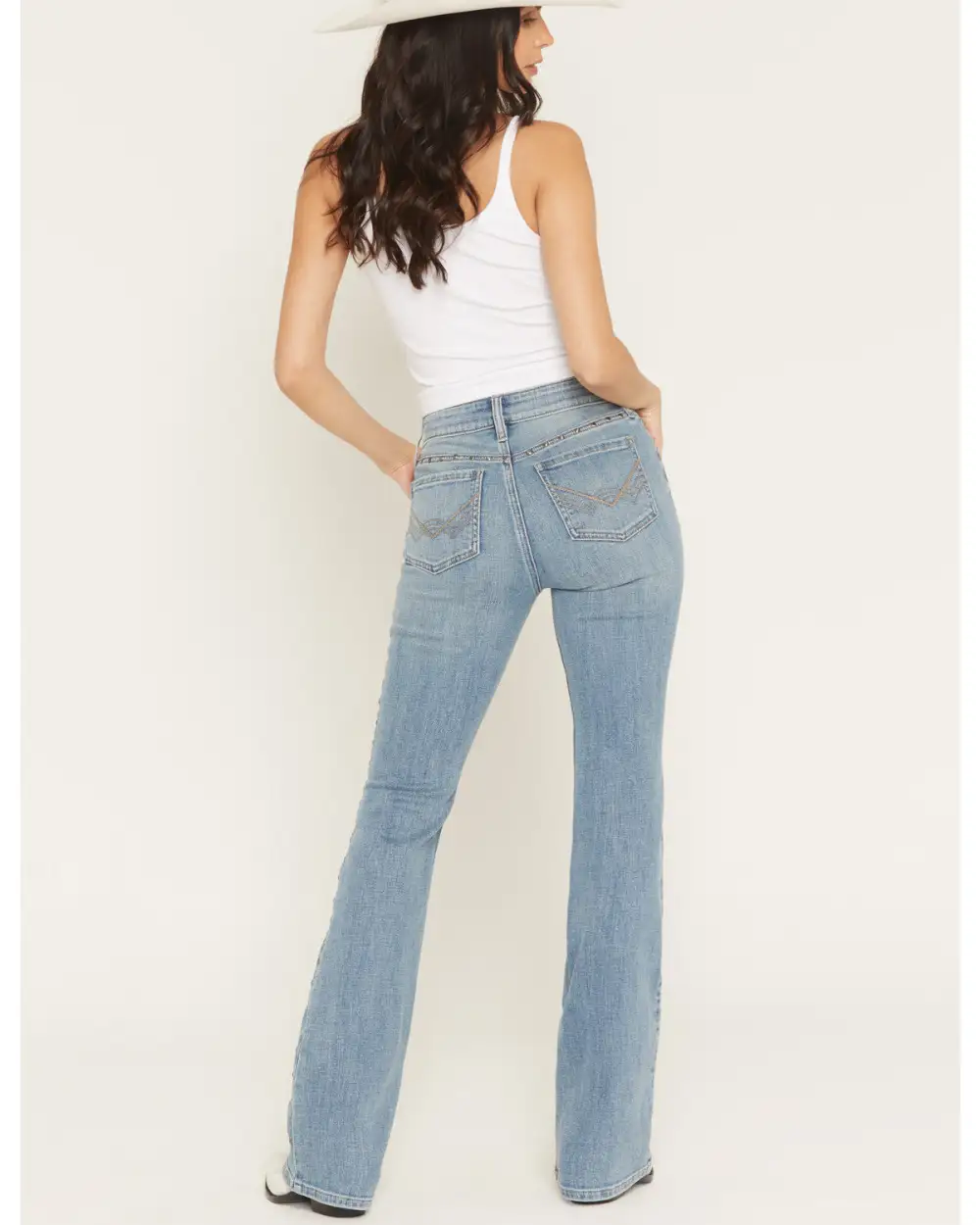 High Rise Bootcut Stretch Denim Studded Jeans