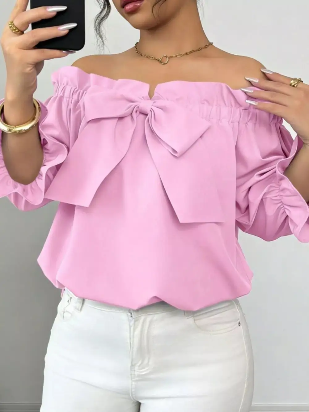 Bow Flounce Sleeve Blouse
