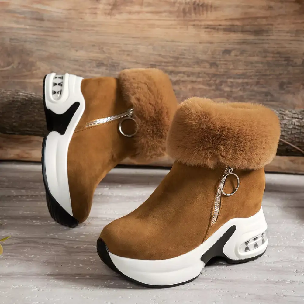 Fuzzy Side Zipper Platform Ankle Boots