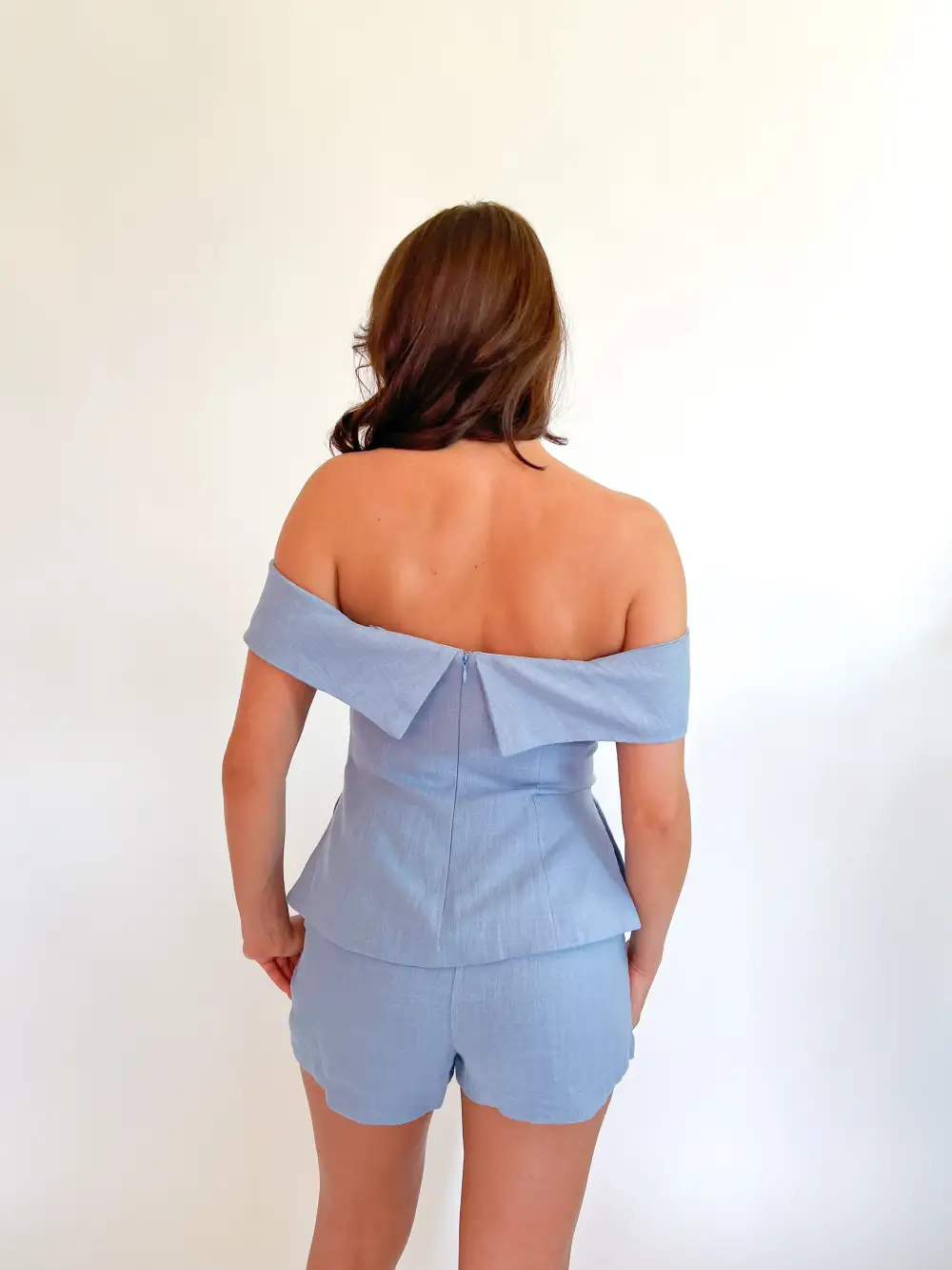 Linen Shoulder Tunic And Shorts Set