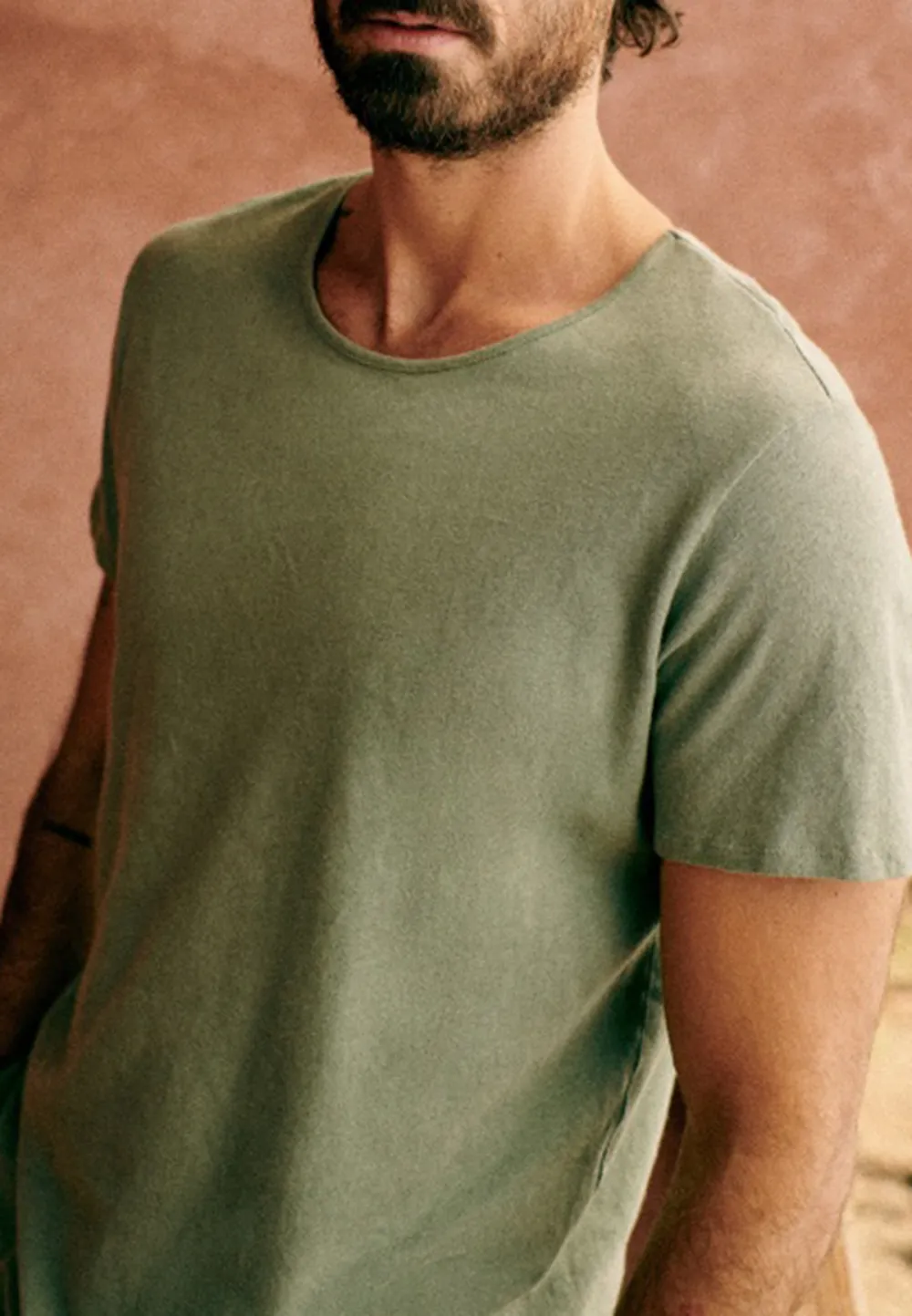 Light Green Washed Cotton Crew Neck T-Shirt