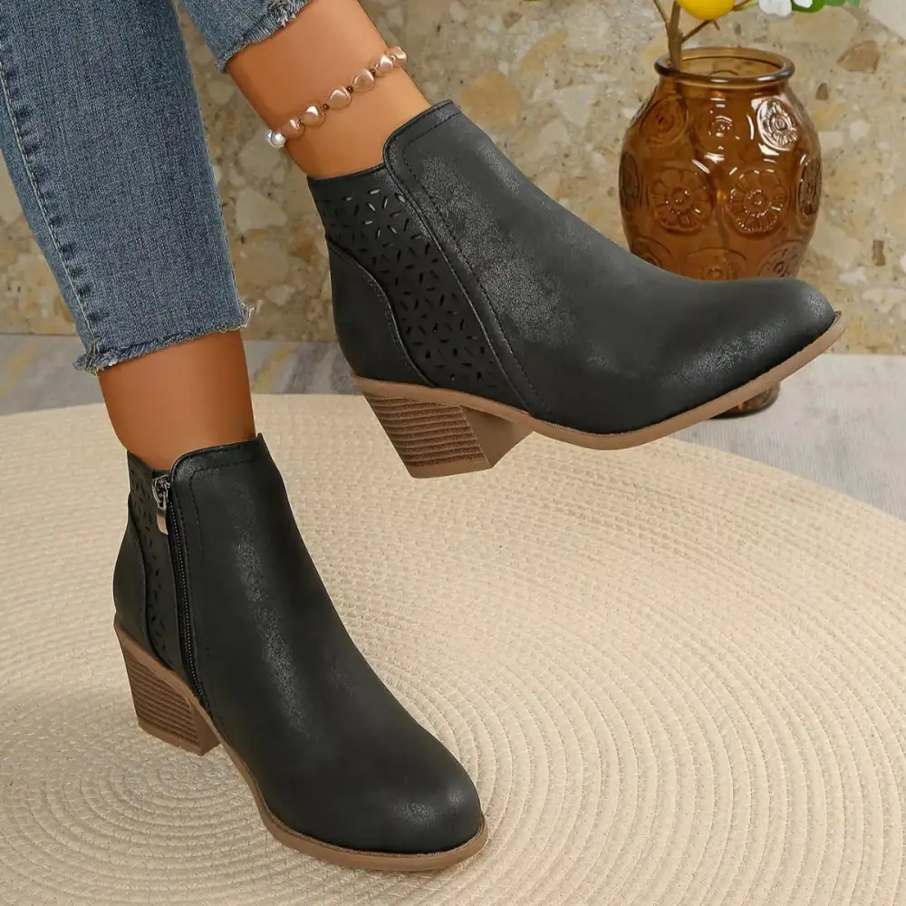 Casual Point Toe Block Heels Boots