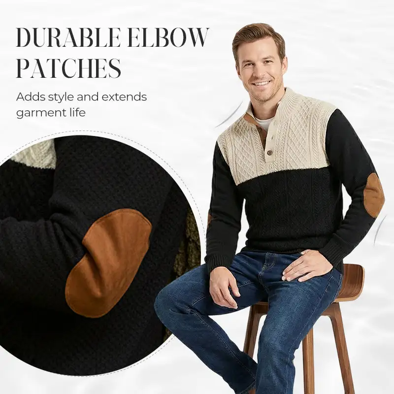 70%  OFF !! Men's Colorblock Button-Neck Sweater